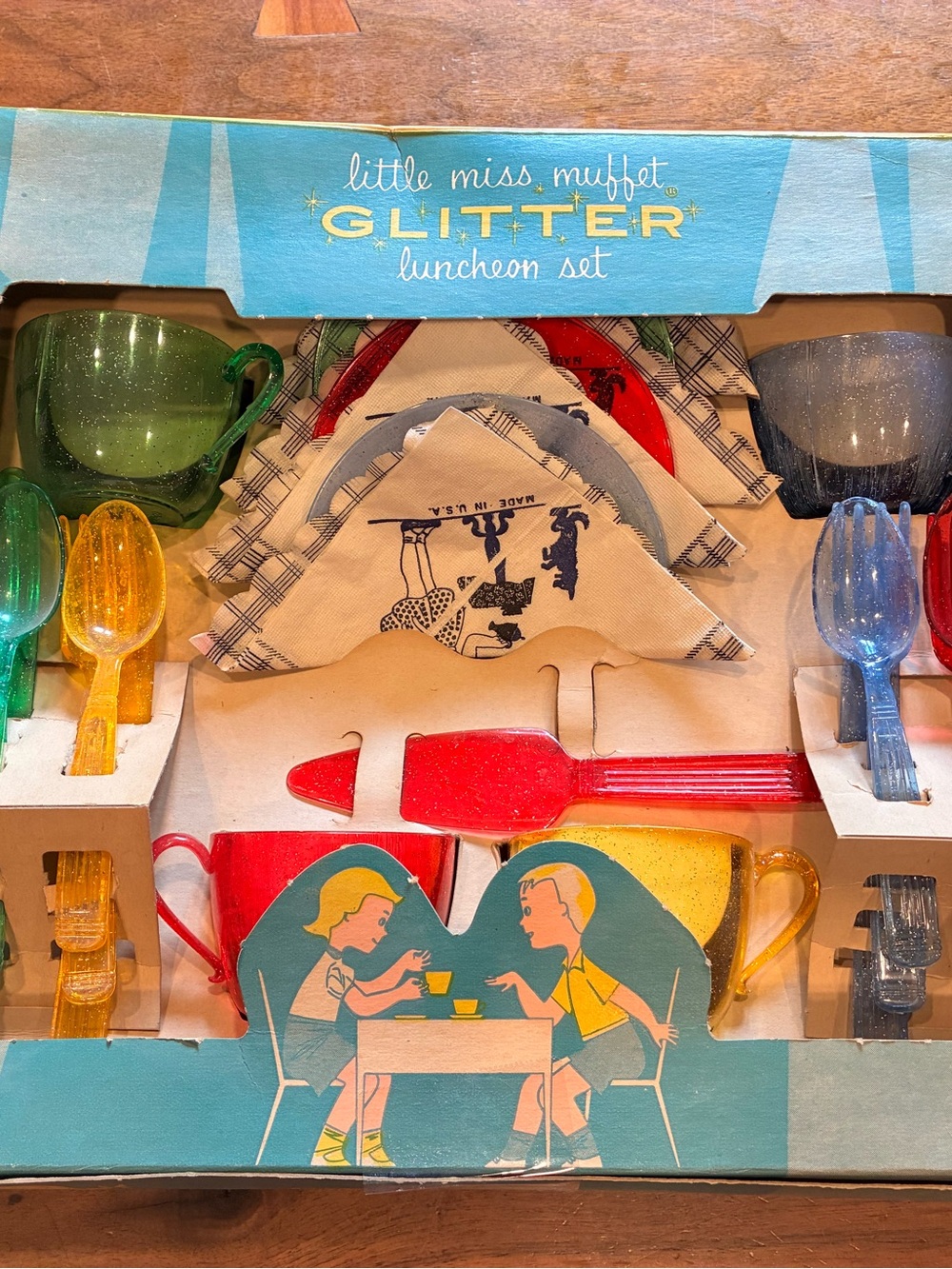 NOS Vintage MCM 50's Little Miss Muffet Glitter Luncheon Set Gotham Industries